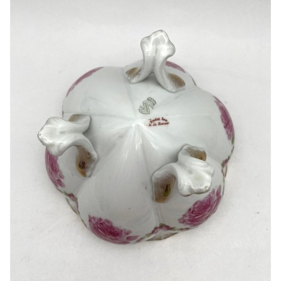 Antique Bridal Rose 3 Legged Center Bowl Gold Accents - Picture 3 of 6